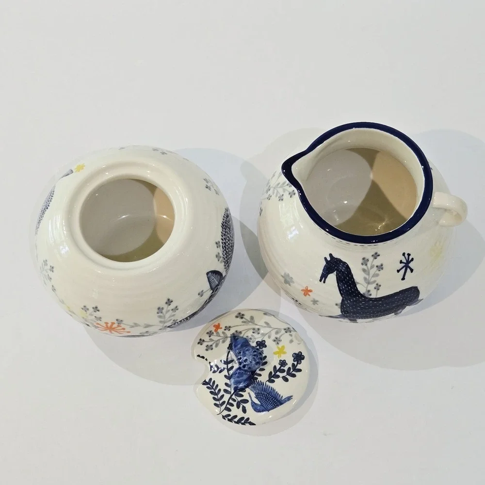 Anthropologie Saga Sugar Bowl No Spoon With Lid  Chip On The Lid & Creamer